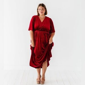 NWT Noelle Red Velvet Midi Dress | Pleated, V-Neck, A-Line | Women’s Plus 2X